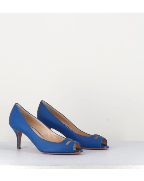 Escarpins à bouts ouverts en cuir vernis 5909B bleus - Talon 6 cm