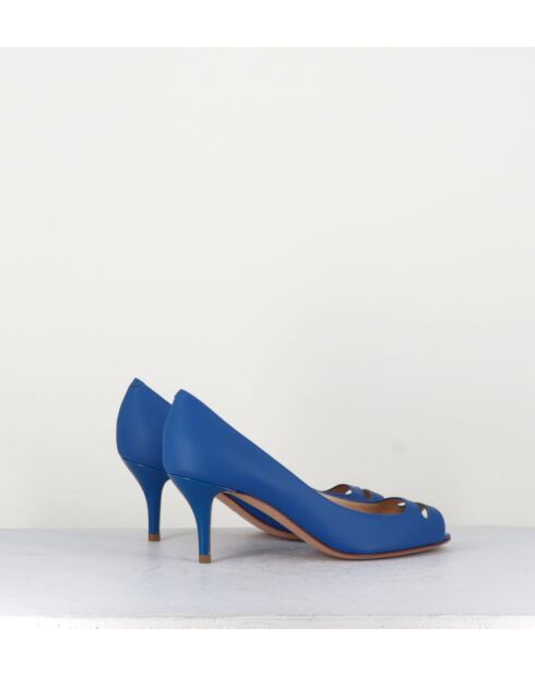 Escarpins à bouts ouverts en cuir vernis 5909B bleus - Talon 6 cm