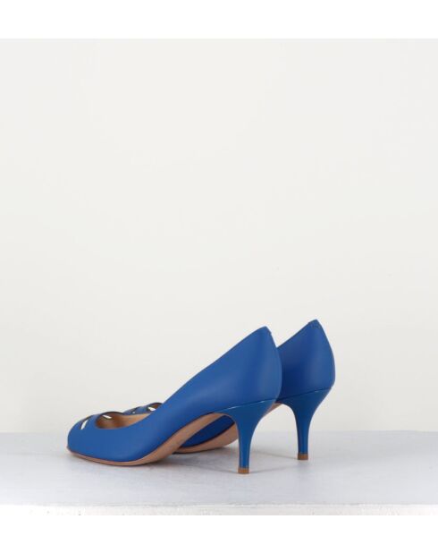 Escarpins à bouts ouverts en cuir vernis 5909B bleus - Talon 6 cm