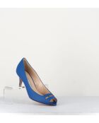 Escarpins à bouts ouverts en cuir vernis 5909B bleus - Talon 6 cm