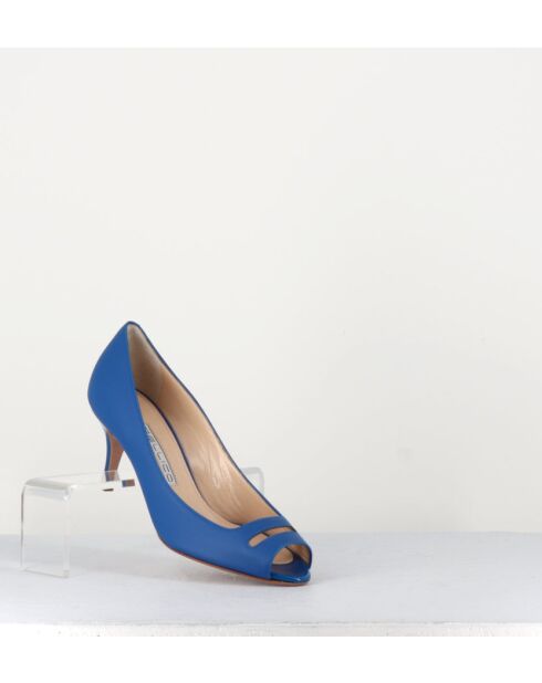 Escarpins à bouts ouverts en cuir vernis 5909B bleus - Talon 6 cm