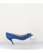Escarpins à bouts ouverts en cuir vernis 5909B bleus - Talon 6 cm