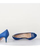 Escarpins à bouts ouverts en cuir vernis 5909B bleus - Talon 6 cm