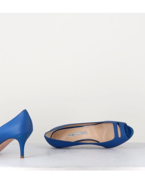 Escarpins à bouts ouverts en cuir vernis 5909B bleus - Talon 6 cm