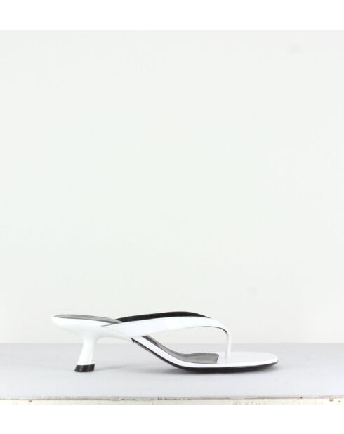 Tongs en cuir vernis Beep blancs - Talon 6,5cm