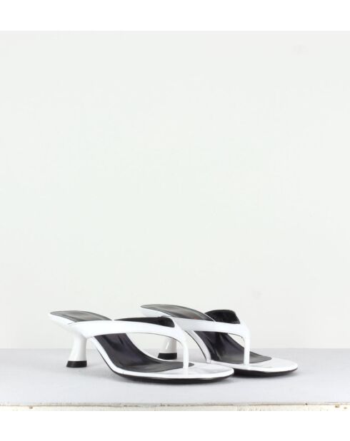 Tongs en cuir vernis Beep blancs - Talon 6,5cm