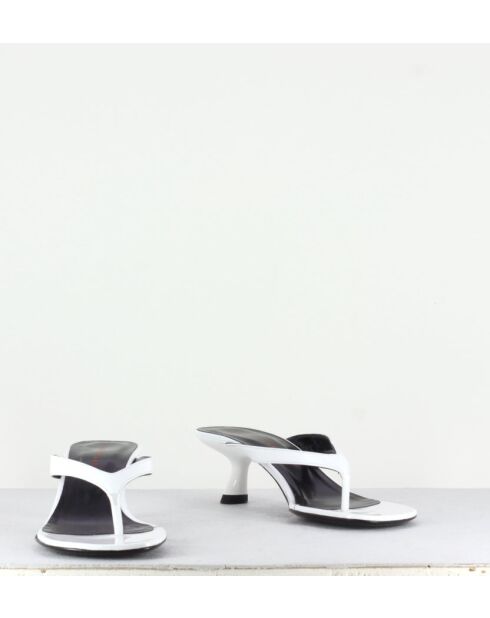 Tongs en cuir vernis Beep blancs - Talon 6,5cm