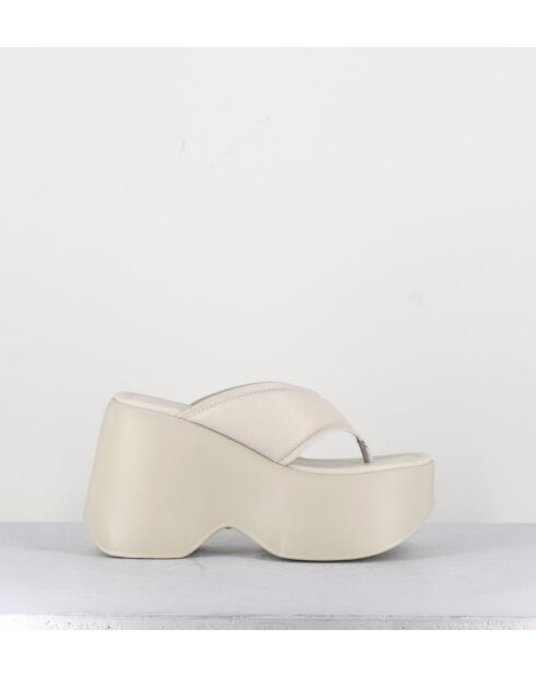 Mules - tongs compensées en cuir Osso crème