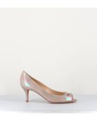 Escarpins à bouts ouverts en cuir vernis 5909NU nude - Talon 6 cm