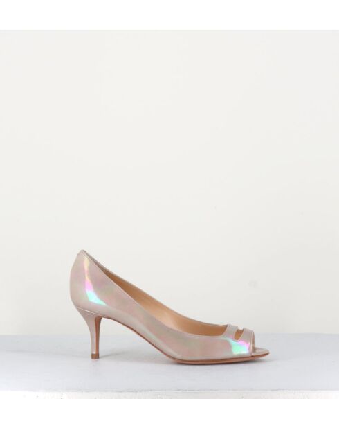 Escarpins à bouts ouverts en cuir vernis 5909NU nude - Talon 6 cm