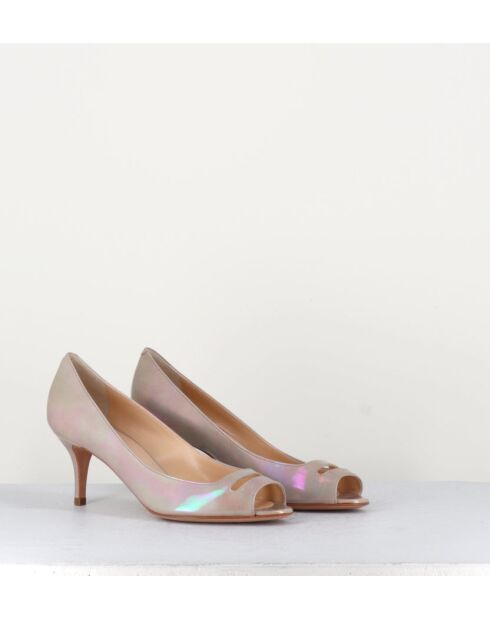 Escarpins à bouts ouverts en cuir vernis 5909NU nude - Talon 6 cm