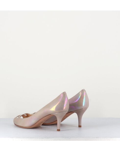Escarpins à bouts ouverts en cuir vernis 5909NU nude - Talon 6 cm