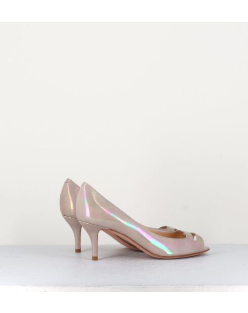 Escarpins à bouts ouverts en cuir vernis 5909NU nude - Talon 6 cm