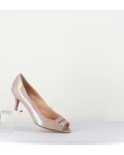 Escarpins à bouts ouverts en cuir vernis 5909NU nude - Talon 6 cm