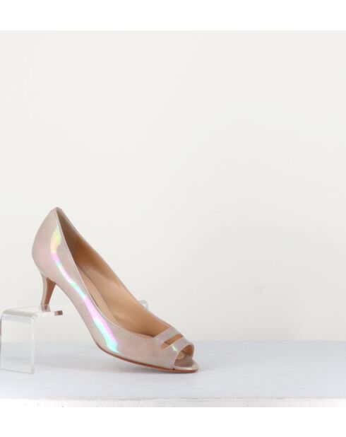 Escarpins à bouts ouverts en cuir vernis 5909NU nude - Talon 6 cm