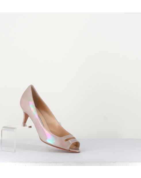 Escarpins à bouts ouverts en cuir vernis 5909NU nude - Talon 6 cm