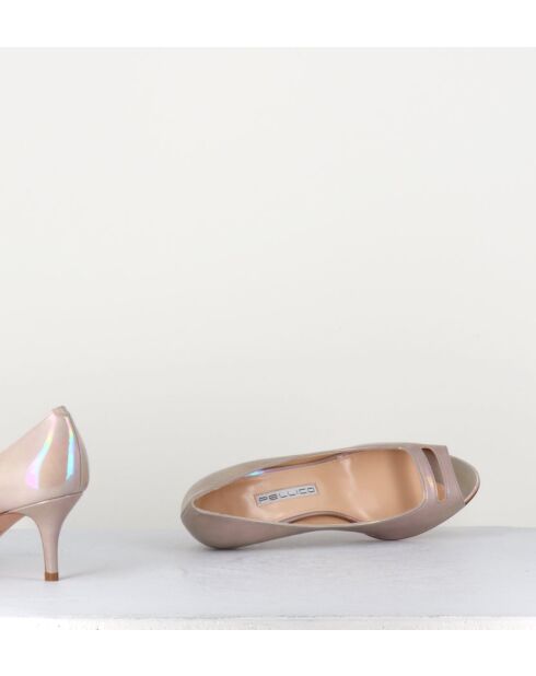 Escarpins à bouts ouverts en cuir vernis 5909NU nude - Talon 6 cm