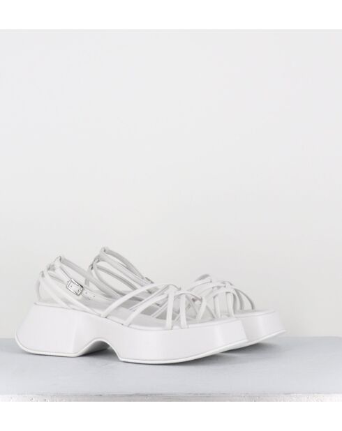 Sandales compensées en cuir 1E1508D blanches - Talon 5,5cm