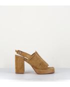 Sandales à talon en daim velours Crosta Senape camel - Talon 9 cm