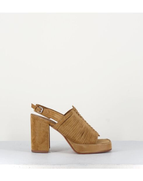 Sandales à talon en daim velours Crosta Senape camel - Talon 9 cm