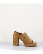 Sandales à talon en daim velours Crosta Senape camel - Talon 9 cm
