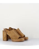 Sandales à talon en daim velours Crosta Senape camel - Talon 9 cm
