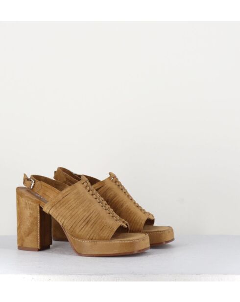 Sandales à talon en daim velours Crosta Senape camel - Talon 9 cm