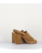 Sandales à talon en daim velours Crosta Senape camel - Talon 9 cm