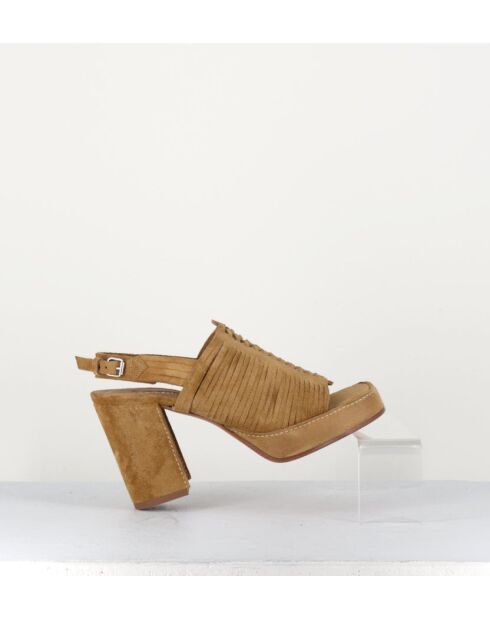 Sandales à talon en daim velours Crosta Senape camel - Talon 9 cm