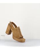Sandales à talon en daim velours Crosta Senape camel - Talon 9 cm