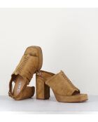 Sandales à talon en daim velours Crosta Senape camel - Talon 9 cm