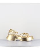 Sandales compensées en cuir 1E1508D métallisées dorées  - Talon 5,5cm