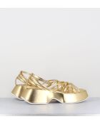 Sandales compensées en cuir 1E1508D métallisées dorées  - Talon 5,5cm