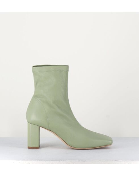 Boots à enfiler en cuir stretch Green verts - Talon 6,5 cm