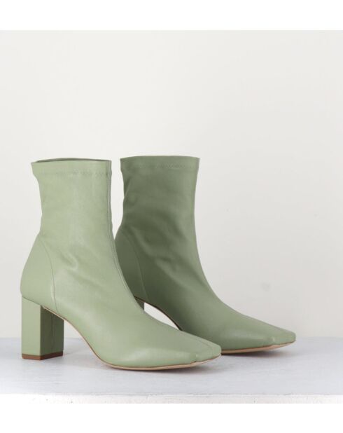 Boots à enfiler en cuir stretch Green verts - Talon 6,5 cm