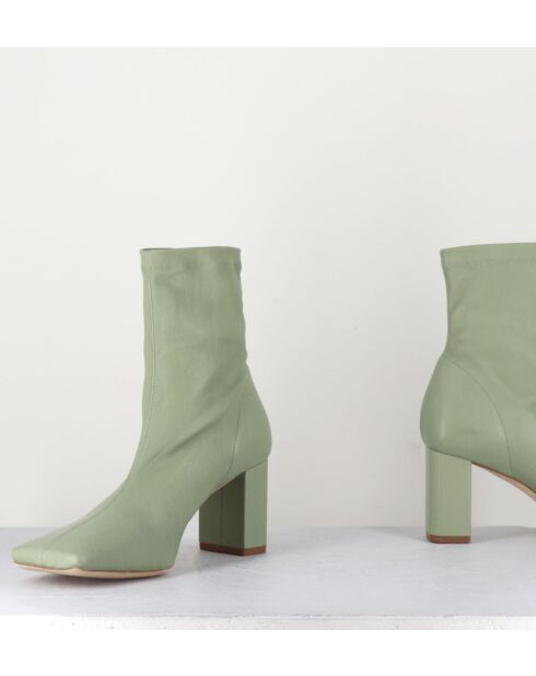 Boots à enfiler en cuir stretch Green verts - Talon 6,5 cm