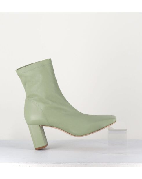 Boots à enfiler en cuir stretch Green verts - Talon 6,5 cm