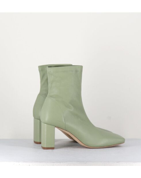 Boots à enfiler en cuir stretch Green verts - Talon 6,5 cm