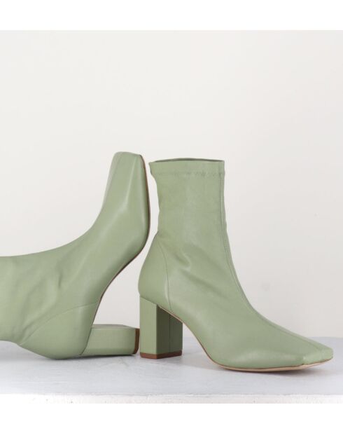 Boots à enfiler en cuir stretch Green verts - Talon 6,5 cm