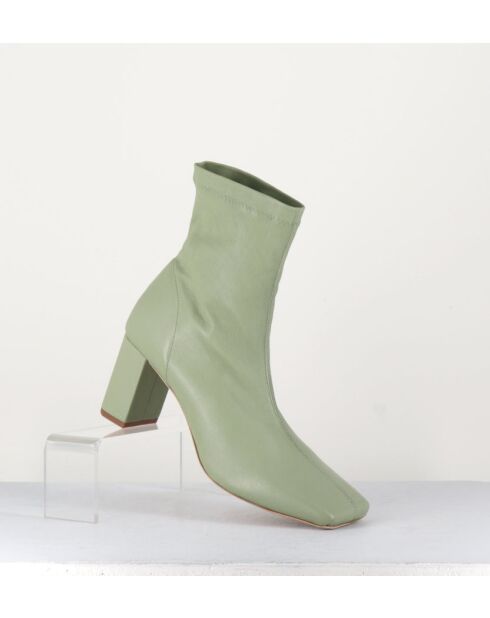 Boots à enfiler en cuir stretch Green verts - Talon 6,5 cm