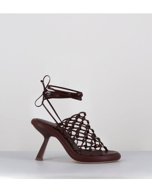 Sandales à talon similicuir tressées 1C6962D marron - Talon 8 cm
