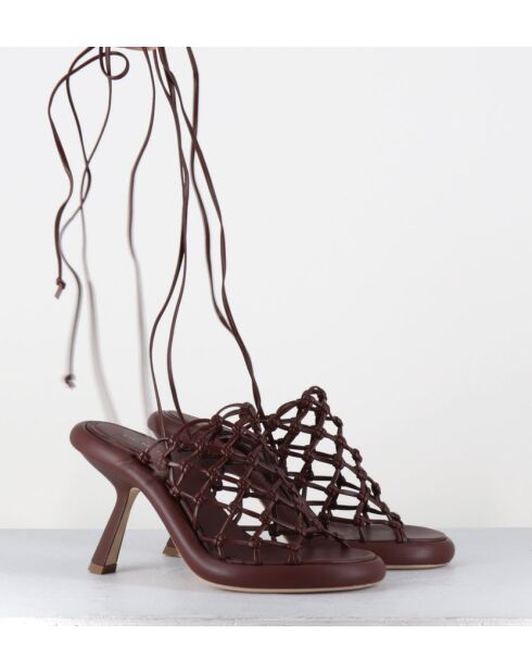 Sandales à talon similicuir tressées 1C6962D marron - Talon 8 cm