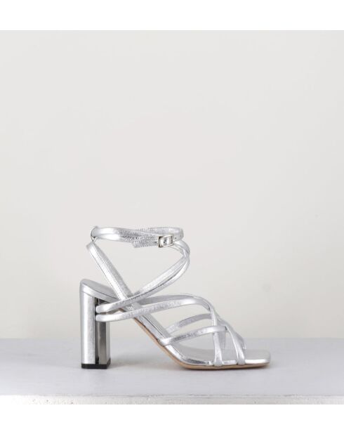 Sandales à talon en cuir métallisé Silver argentées - Talon 7,5 cm