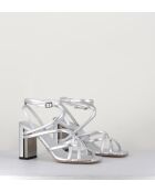 Sandales à talon en cuir métallisé Silver argentées - Talon 7,5 cm