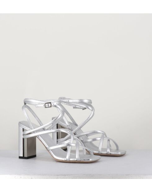 Sandales à talon en cuir métallisé Silver argentées - Talon 7,5 cm
