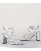 Sandales à talon en cuir métallisé Silver argentées - Talon 7,5 cm