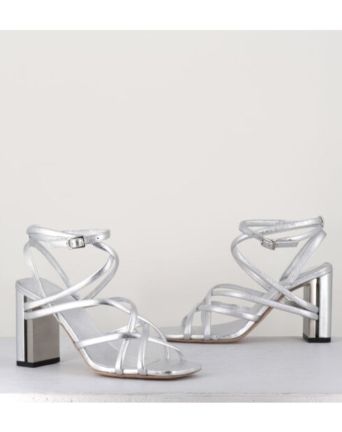 Sandales à talon en cuir métallisé Silver argentées - Talon 7,5 cm
