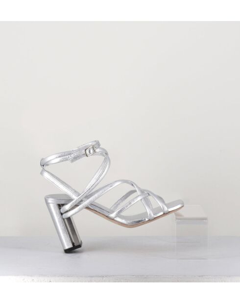 Sandales à talon en cuir métallisé Silver argentées - Talon 7,5 cm