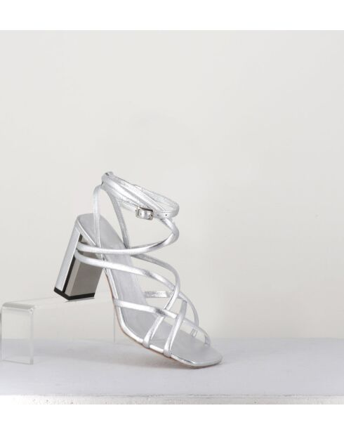 Sandales à talon en cuir métallisé Silver argentées - Talon 7,5 cm