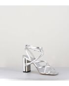 Sandales à talon en cuir métallisé Silver argentées - Talon 7,5 cm